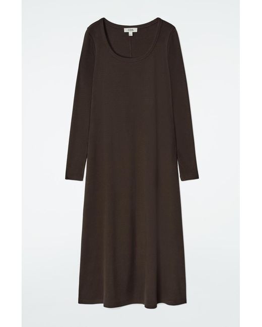 COS Brown Slim Ribbed-jersey Midi Dress
