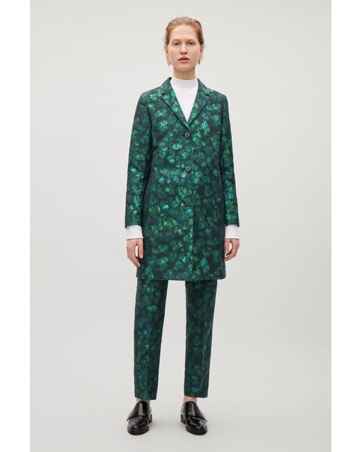 COS Green Tailored Jacquard Coat