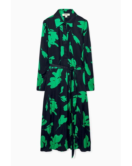 COS Green Belted Printed Midi Dress