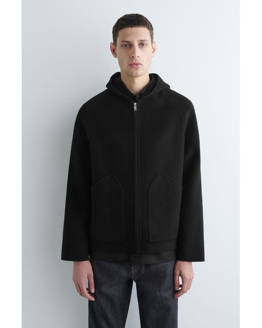COS Black Double-Faced Wool Zip-Up Hoodie for men