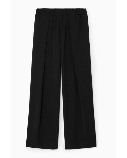 COS Black Pleated Elasticated Wide-leg Trousers
