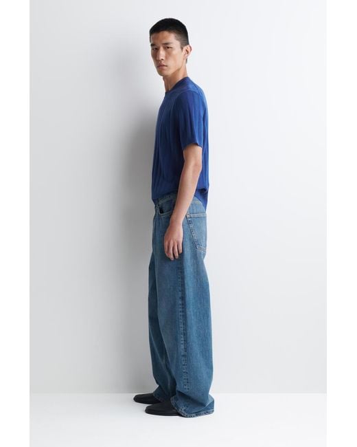 COS Blue Ribbed Merino Wool-Cotton T-Shirt for men