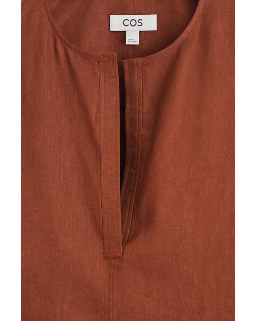 COS Brown Voluminous Linen Blouse