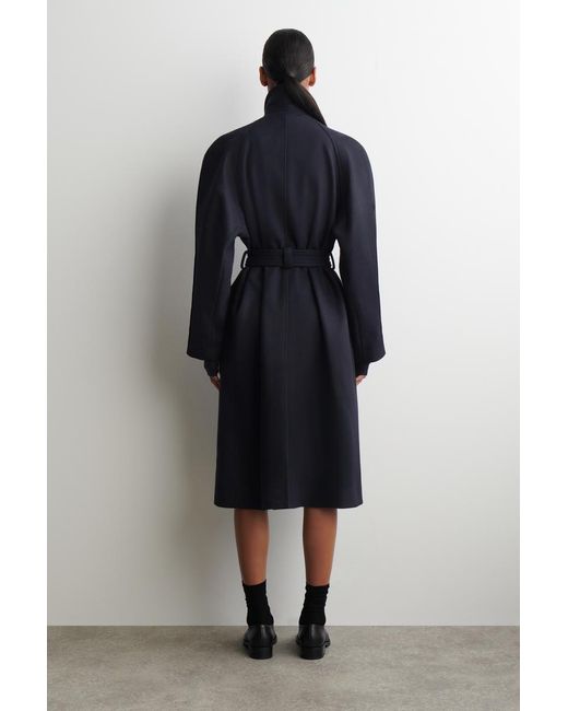COS Blue Wool-Blend Long Trench Coat