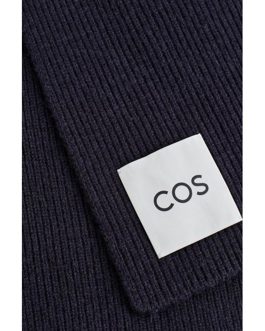 COS Blue Ribbed Wool-Cashmere Scarf