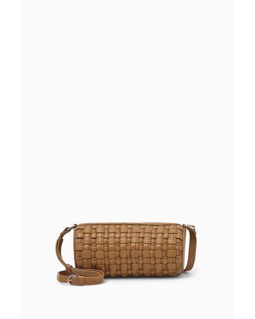 COS Brown Braided Barrel Shoulder Bag - Leather