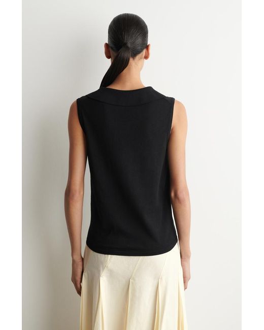COS Black Sailor-Collar Knitted Cotton-Silk Top