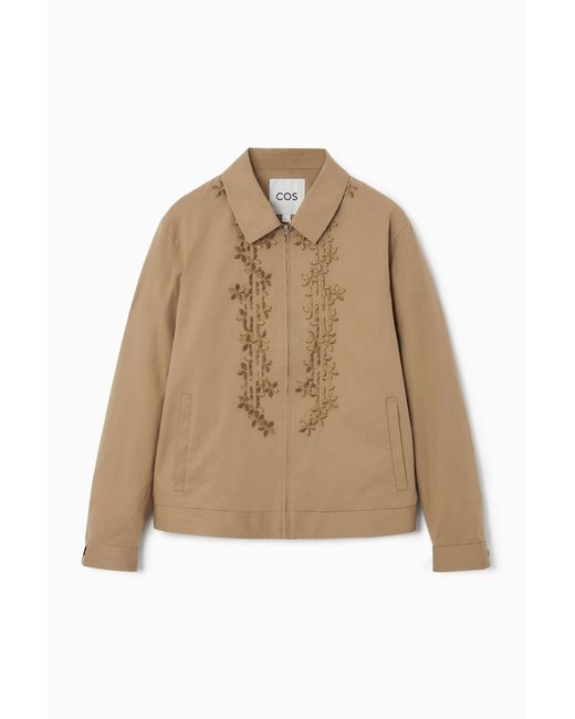 COS Natural Embroidered Floral Zip-up Overshirt for men