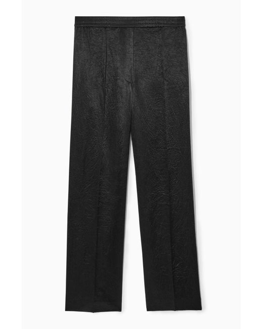 COS Black Straight-leg Crinkled-satin Pants
