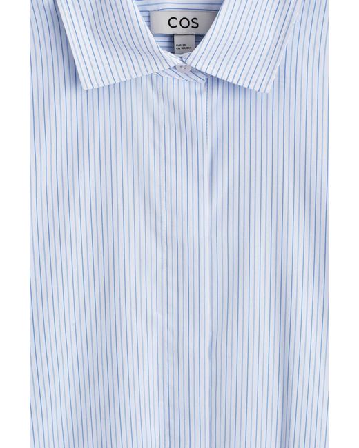 COS Blue Cutaway-Collar Striped Cotton-Blend Shirt