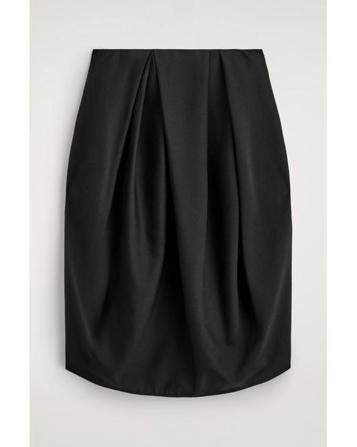 COS Black Pleated Wool Midi Tulip Skirt