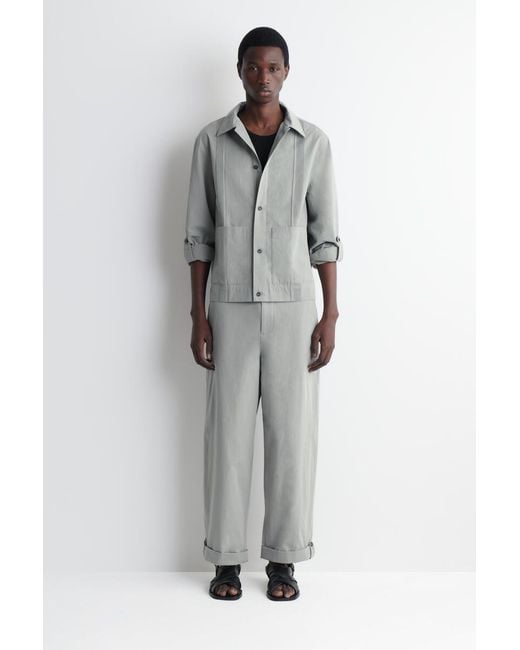 COS Gray Pintucked Cotton-Linen Overshirt for men