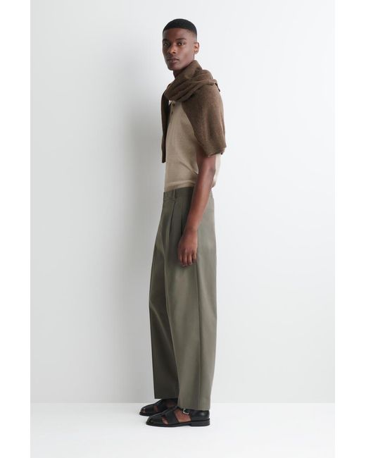COS Green Pleated Relaxed-Fit Tapered Pants for men