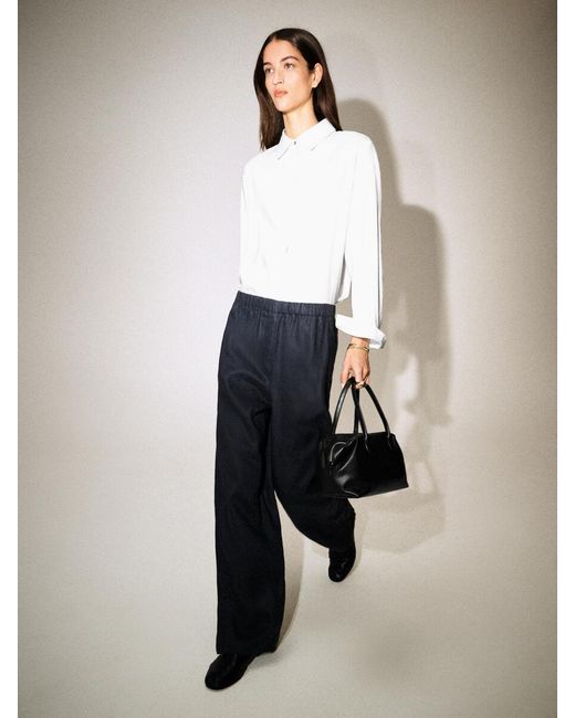 COS Blue Elasticated Linen Barrel-Leg Pants