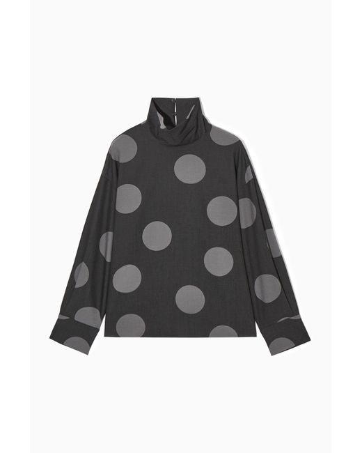COS Black Polka-dot Deconstructed High-neck Blouse