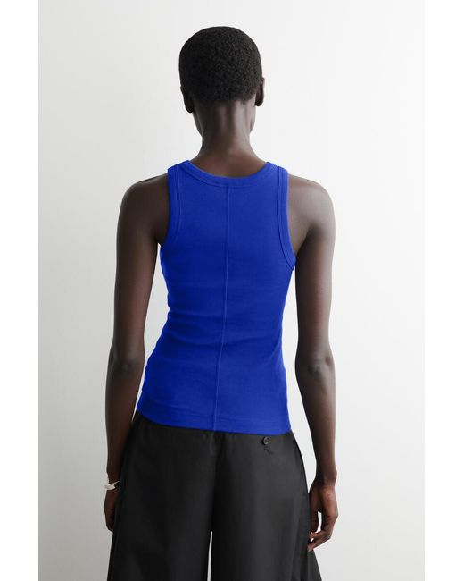 COS Blue Ribbed Cotton Tank Top