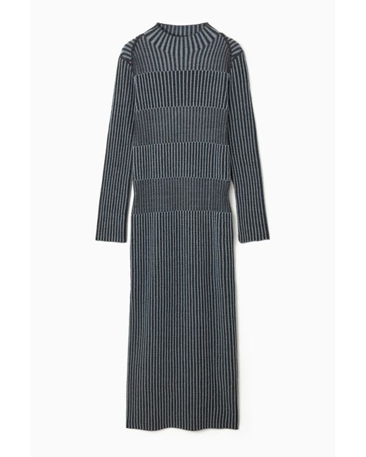 COS Gray Striped Ribbed-knit Midi Dress