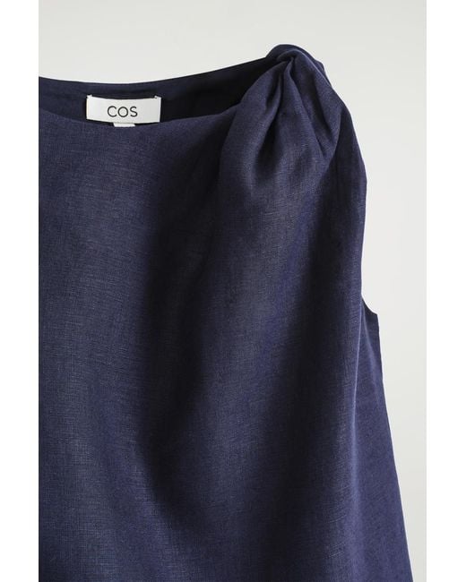 COS Blue Twisted-Detail Linen Top