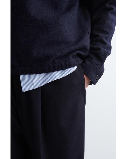 COS Blue Boiled-Wool Zip-Up Polo Jumper for men