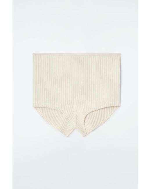 COS White Rib-knit Silk Micro Shorts