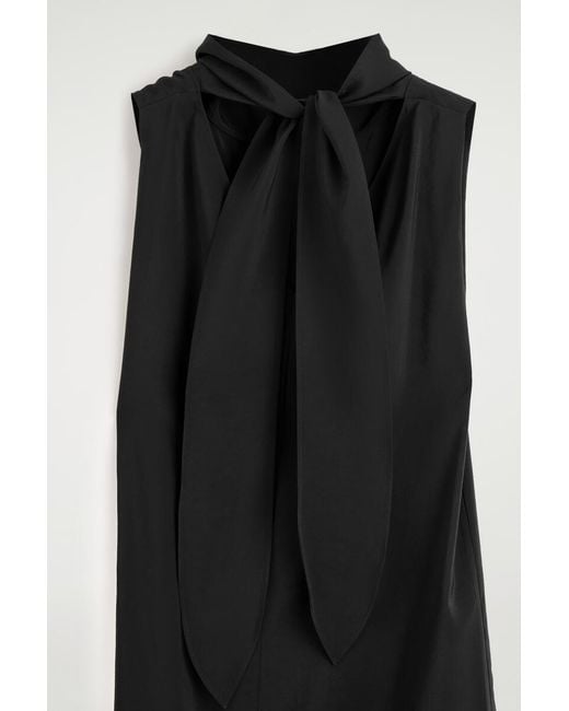 COS Black Draped Tie-Detail Turtleneck Maxi Dress