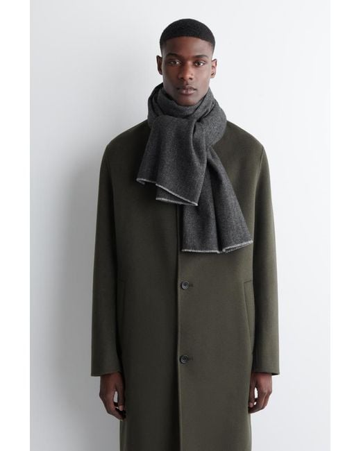 COS Black Herringbone Wool-Cashmere Scarf for men