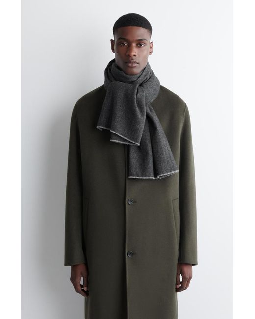 COS Black Herringbone Wool-Cashmere Scarf for men