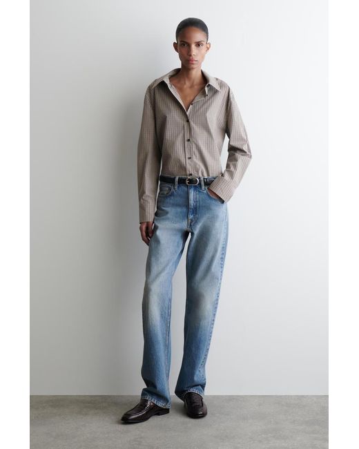 COS Gray Checked Scarf-Detail Shirt