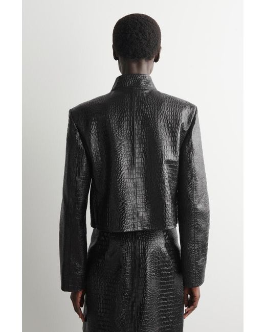 COS Black Cropped Croc-Effect Leather Blazer