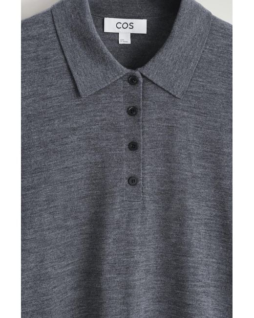 COS Blue Merino Wool Polo Sweater