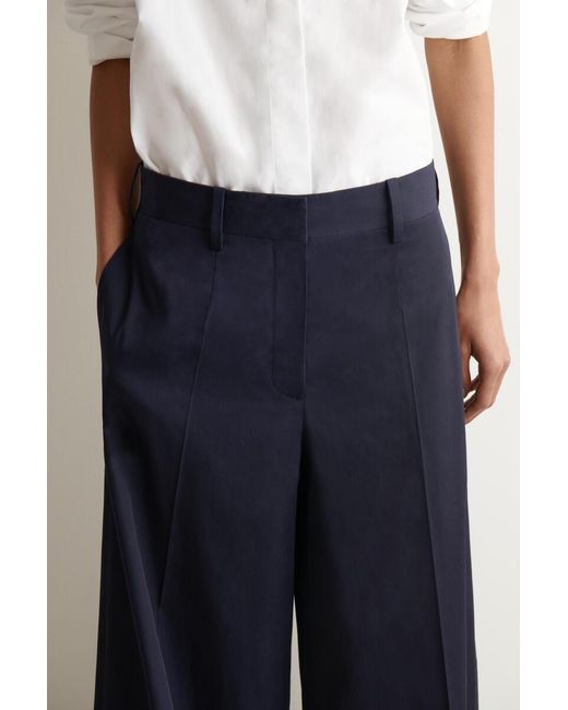 COS Blue Cotton-Twill Wide-Leg Turn-Up Pants