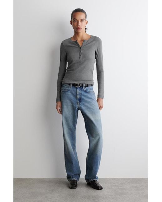 COS Gray Long-Sleeved Henley Top