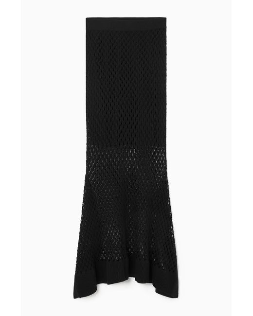 COS Black Asymmetric Open-knit Skirt