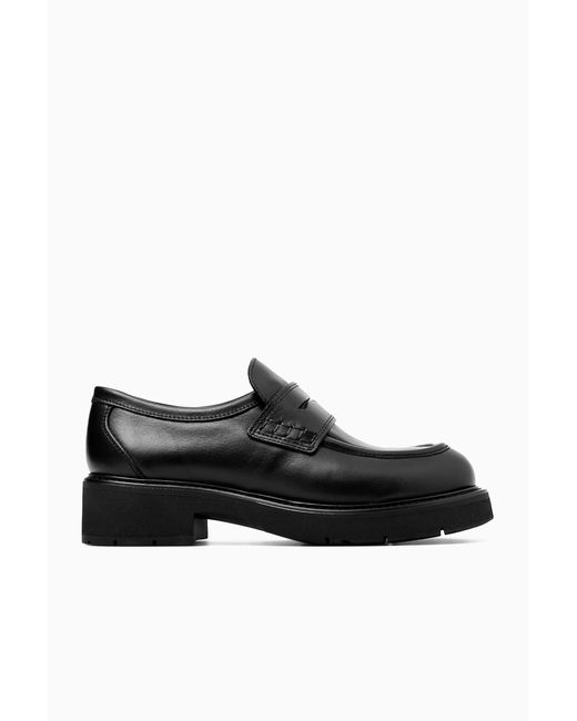 COS Black Chunky Leather Penny Loafers