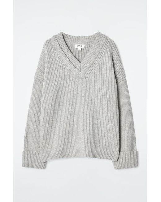 COS Gray Layered V-neck Merino Wool Sweater