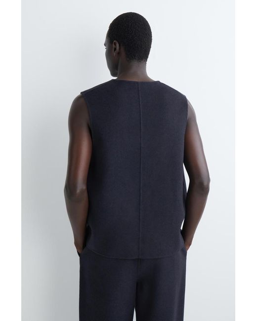 COS Blue Double-Faced Wool V-Neck Vest for men