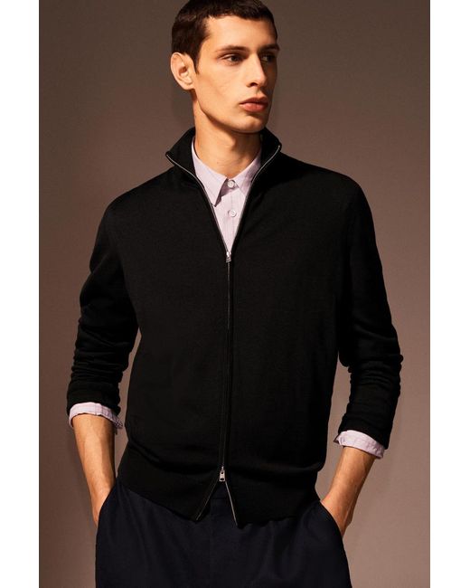 COS Black Funnel-neck Merino Wool Zip-up Cardigan for men