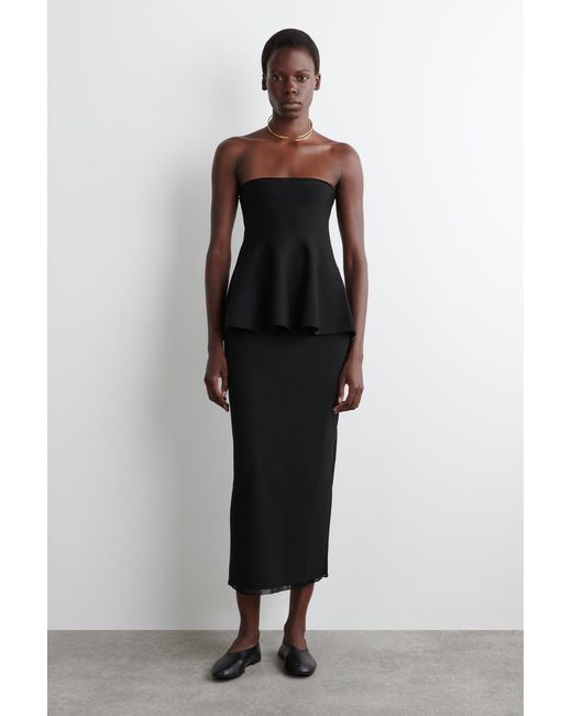 COS Black Sheer-Detail Knitted Peplum Top