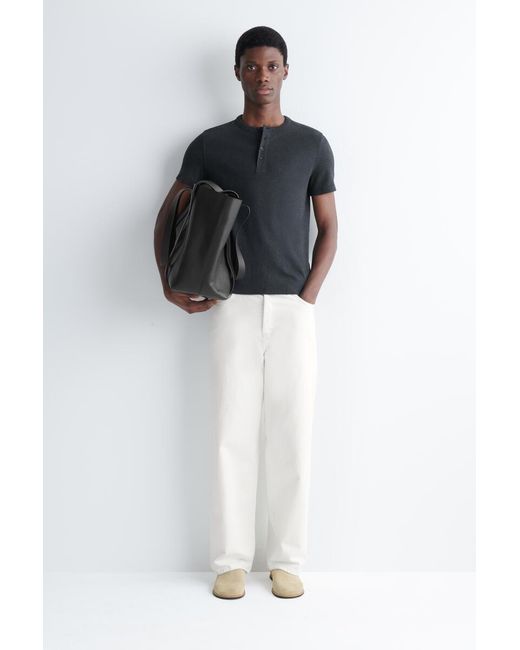 COS Black Slim-fit Ribbed Henley T-shirt In Navy for men