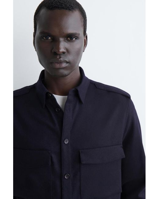 COS Blue Epaulet-Detail Wool Shirt for men