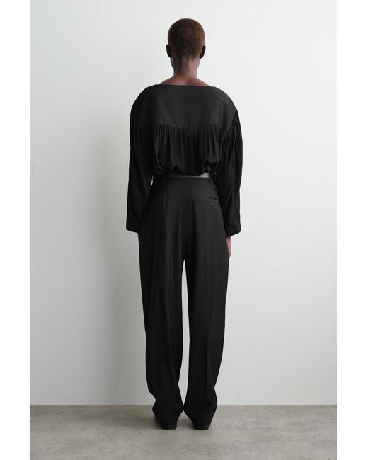 COS Black Voluminous Contrast-Panel Blouse