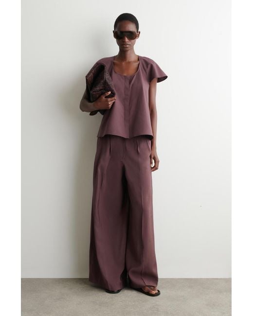 COS Purple Fluted-Sleeve Cotton Blouse