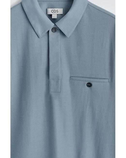 COS Blue Fluid Jersey Polo Shirt for men