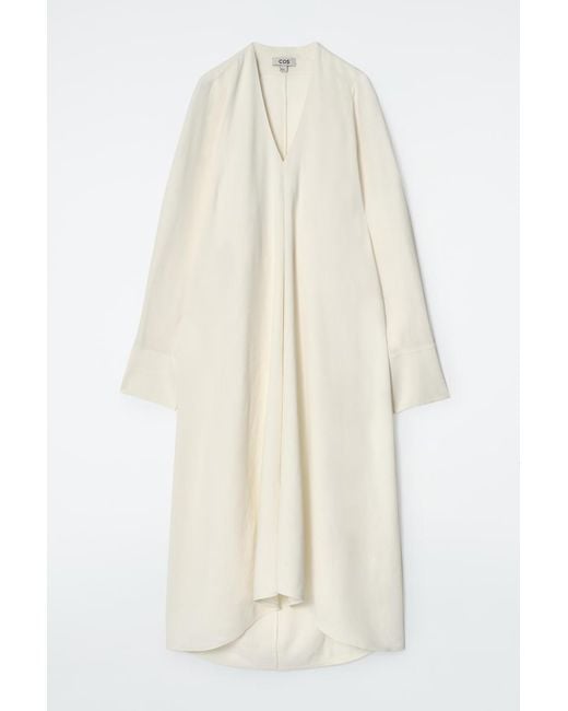 COS White Hemdkleid Aus Leinen Mit V-Ausschnitt