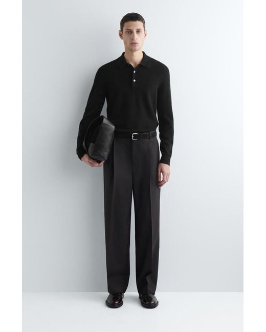 COS Black Pleated Wool Relaxed-Fit Trousers for men