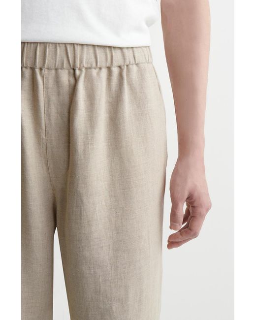 COS Natural Elasticated Linen Regular-Fit Tapered Trousers for men
