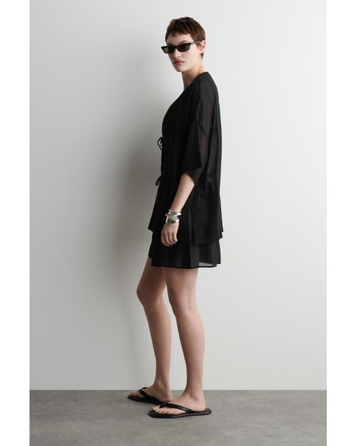 COS Black Crinkled Cotton Beach Shorts