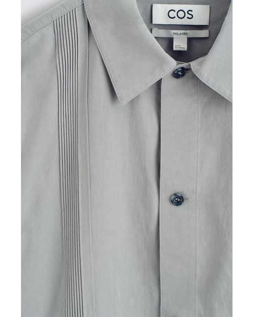 COS Gray Pintucked Cotton-Linen Overshirt for men