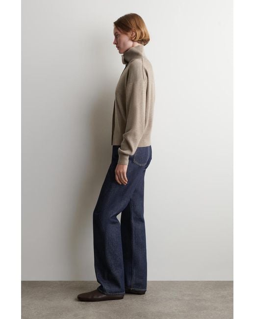 COS Natural Merino Wool Funnel-Neck Cardigan