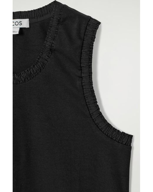 COS Black Gathered Cotton Tank Top
